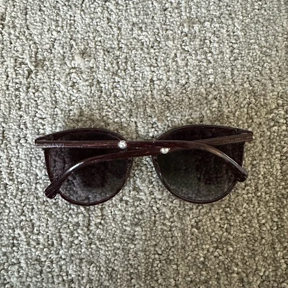 CHANEL Burgundy Acetate Butterfly Pearl Sunglasses 5394-H - Picture 7 of 11